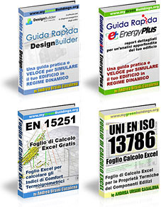 Guida Rapida EnergyPlus e Guida Rapida Designbuilder (Software per la simulazione energetica degli edifici in regime dinamico), Foglio Excel per il Calcolo della Trasmittanza termica periodica e tutte le caratteristiche termiche dei componenti edilizi, Foglio Excel per calcolare gli indici di comfort termico - igrometrico