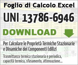 Foglio excel per calcolare la trasmittanza termica periodica e stazionaria, sfasamento e attenuazione, massa superficiali e molte altre proprietà termiche dei componenti edilizi