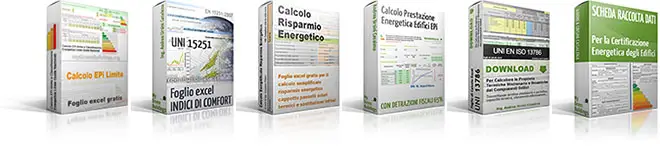Fogli excel per calcoli termici edifici: epi limite, risparmio energetico, indici di comfort, trasmittanza, prestazione energetica, raccolta dati ape