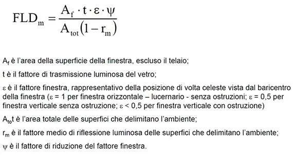 Formula del fattore medio di luce diurna
